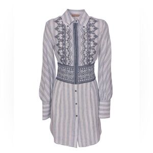 Ermanno Scervino Navy and White Striped Shirt Dress